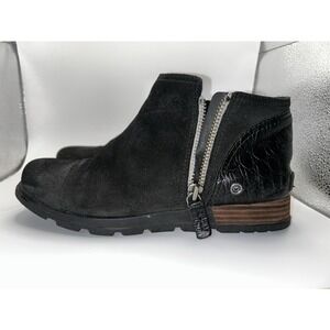 Sorel Major Low Ankle Boots Booties Black Suede Leather Side Zip Women's Size  9